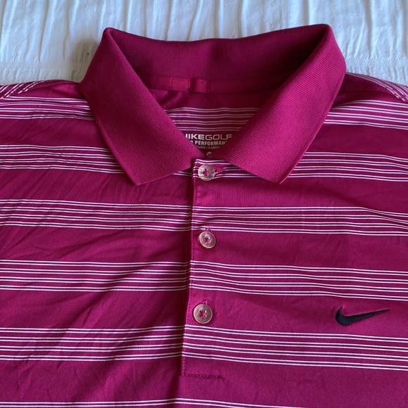 Nike Men’s Golf Tour Performance Dri Fit fuchsia & white striped shirt. XL - Picture 3 of 10